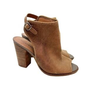 Lucky Brand Lisza Open Toed Brown Leather Booties sling back leather size 8